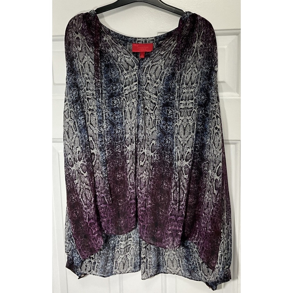 Jennifer Lopez Blue/Black/Purple Long Sleeve Elegant Evening Blouse Women's XL